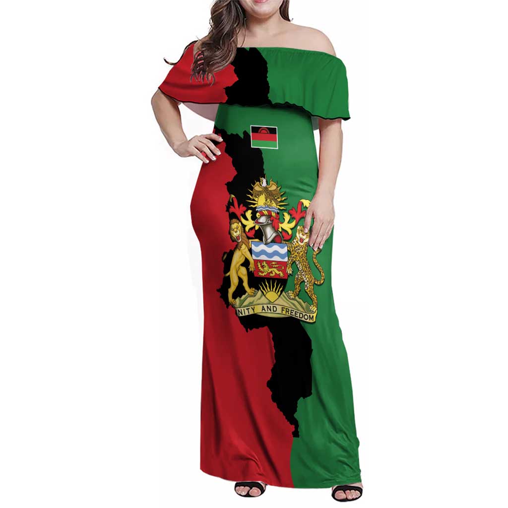 Malawi Flag Map Family Matching Off Shoulder Maxi Dress and Hawaiian Shirt Simple Malawi Emblem Coat of Arms - Wonder Print Shop