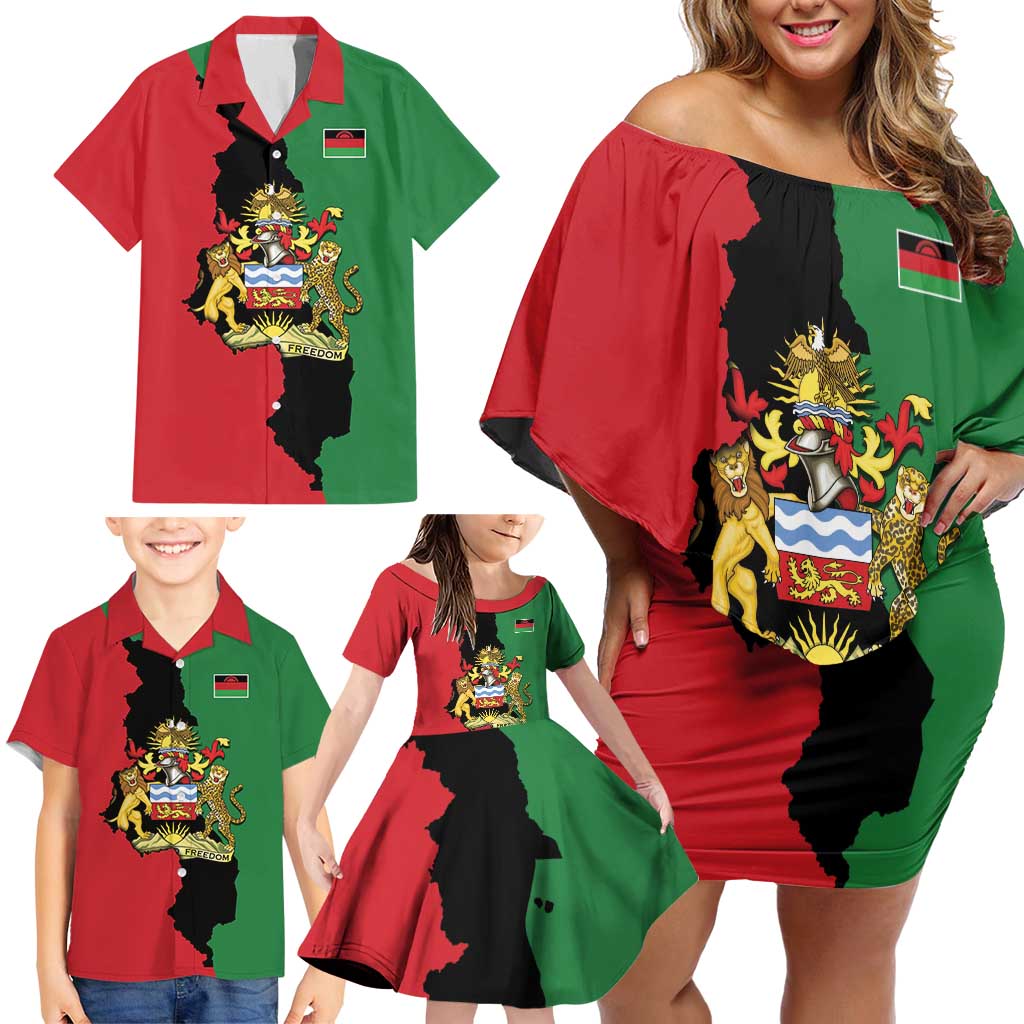 Malawi Flag Map Family Matching Off Shoulder Short Dress and Hawaiian Shirt Simple Malawi Emblem Coat of Arms - Wonder Print Shop