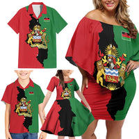 Malawi Flag Map Family Matching Off Shoulder Short Dress and Hawaiian Shirt Simple Malawi Emblem Coat of Arms - Wonder Print Shop