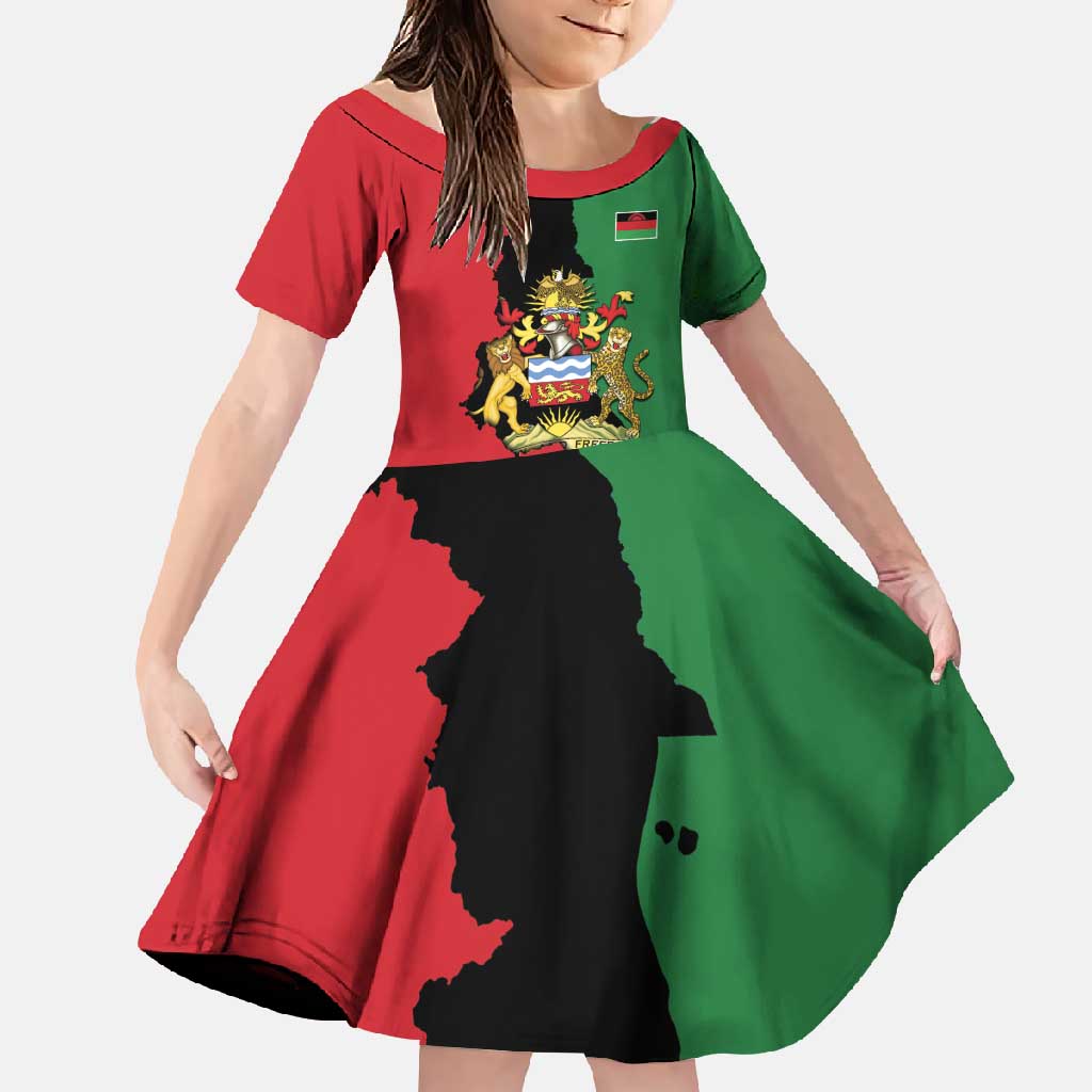 Malawi Flag Map Family Matching Short Sleeve Bodycon Dress and Hawaiian Shirt Simple Malawi Emblem Coat of Arms - Wonder Print Shop
