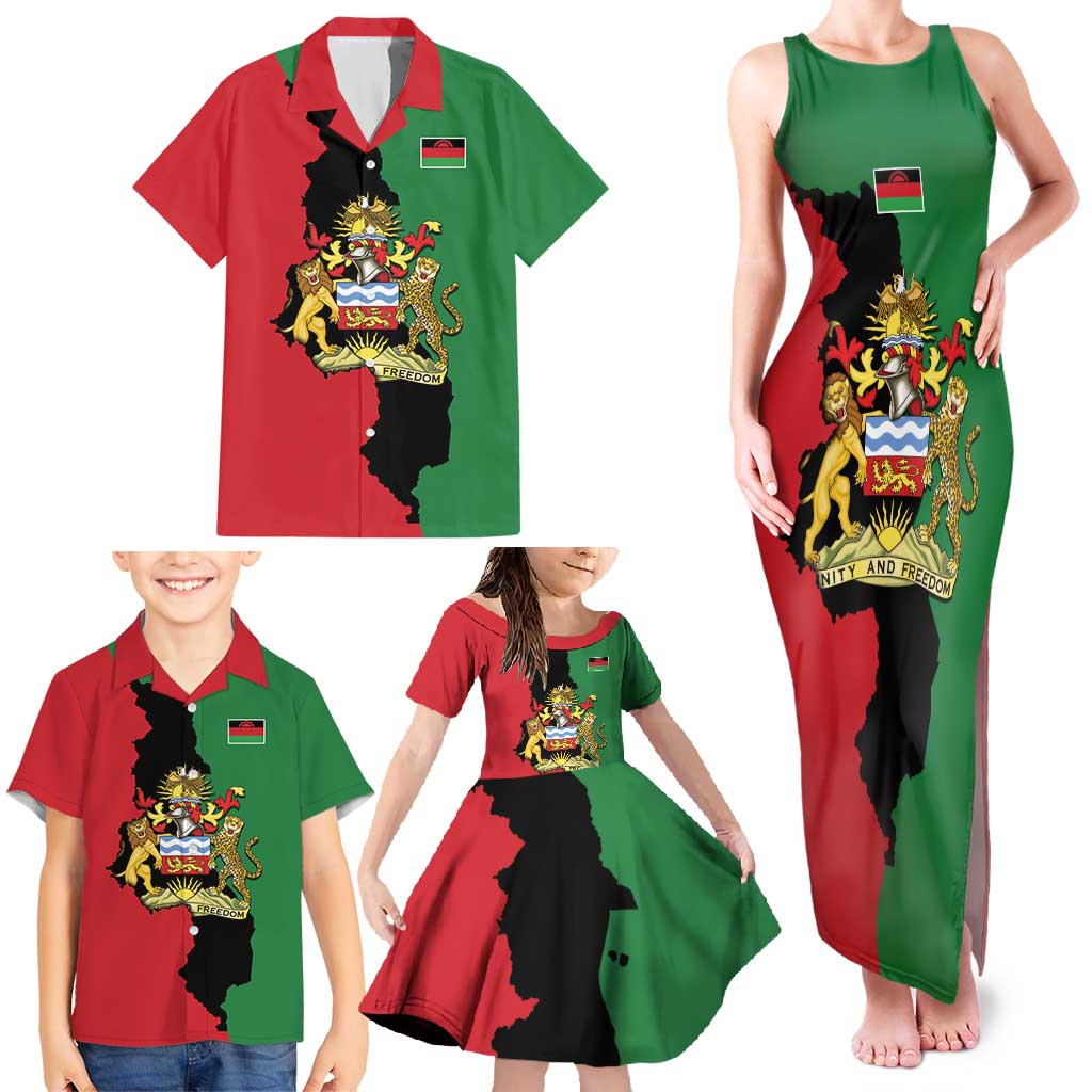 Malawi Flag Map Family Matching Tank Maxi Dress and Hawaiian Shirt Simple Malawi Emblem Coat of Arms - Wonder Print Shop