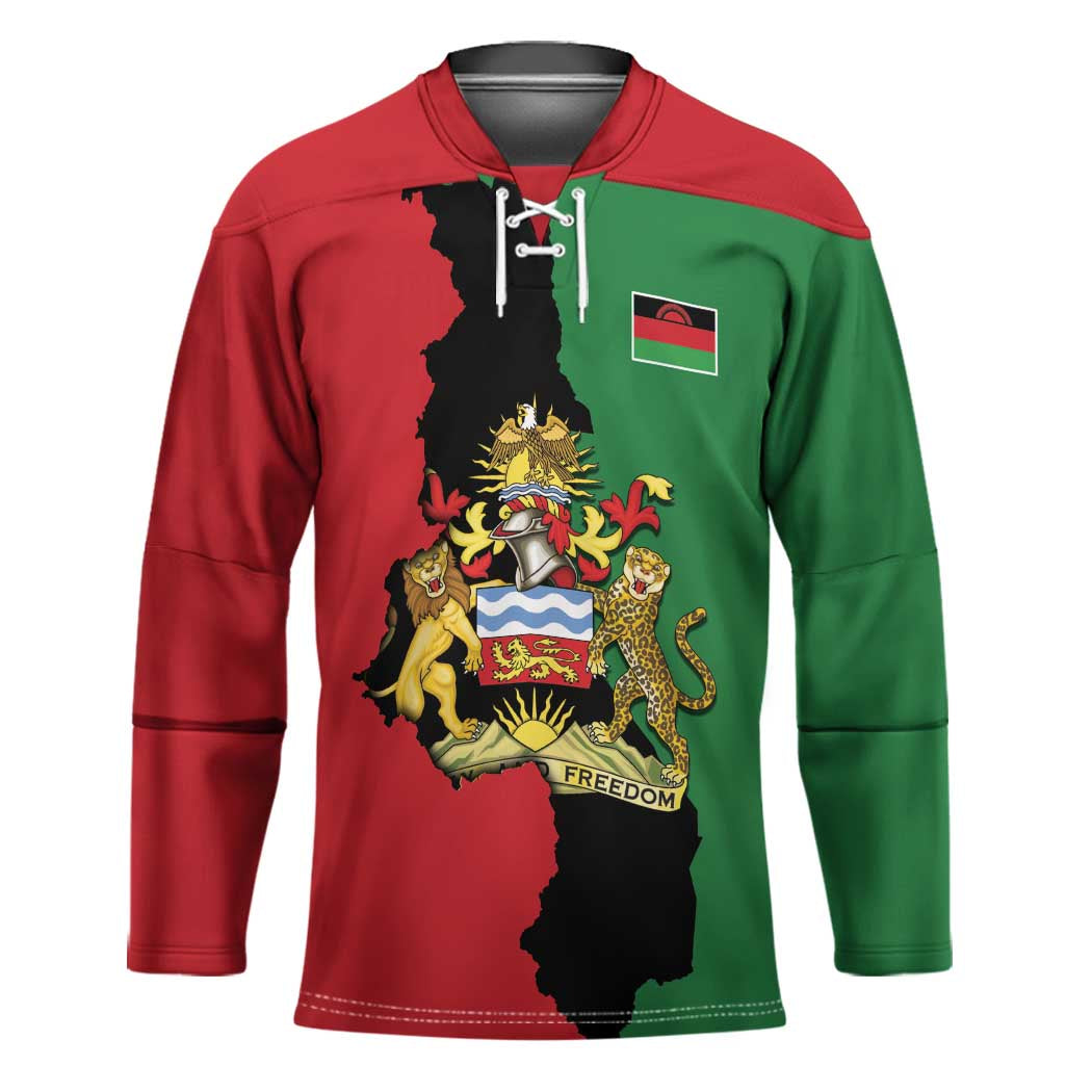 Malawi Flag Map Hockey Jersey Simple Malawi Emblem Coat of Arms - Wonder Print Shop