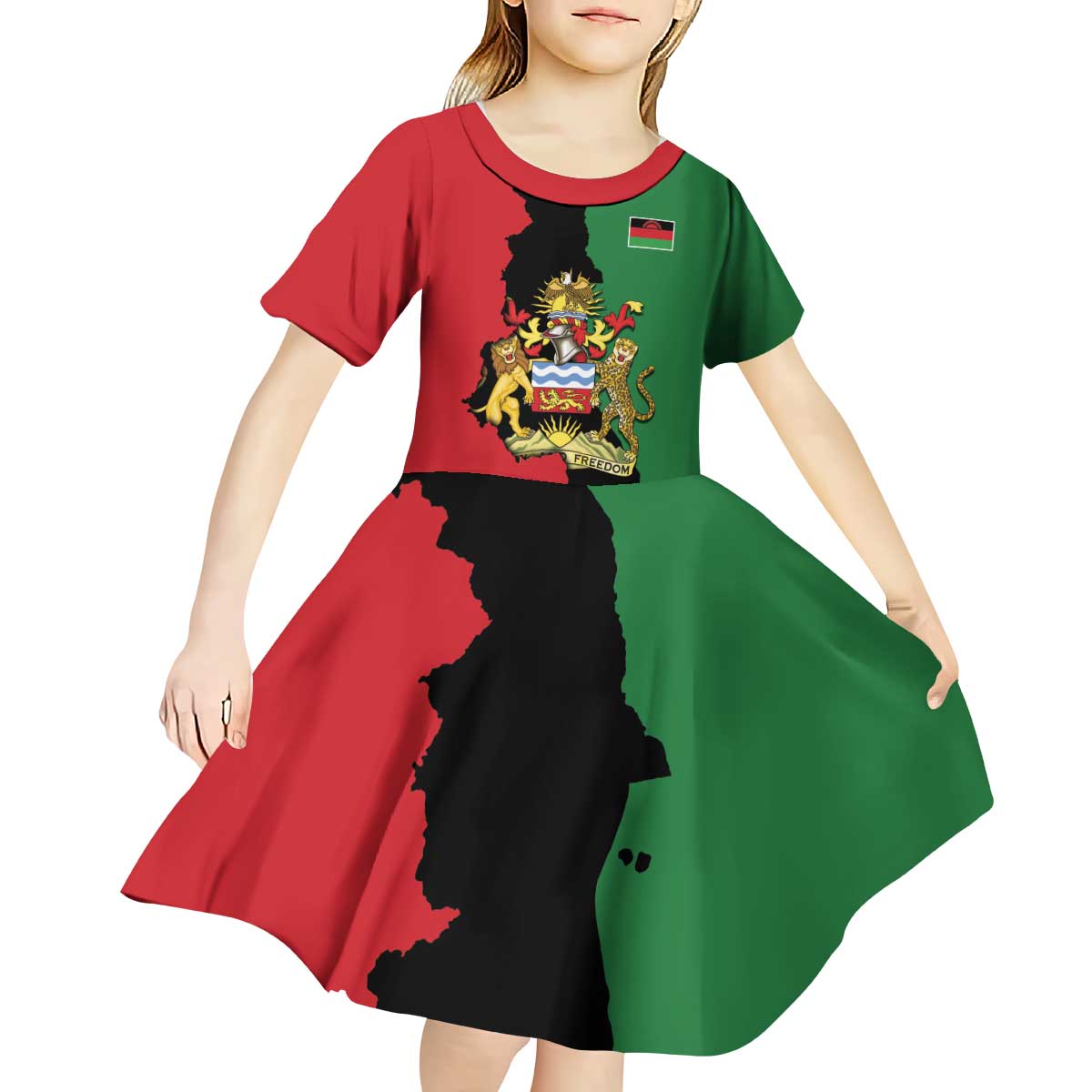 Malawi Flag Map Kid Short Sleeve Dress Simple Malawi Emblem Coat of Arms - Wonder Print Shop