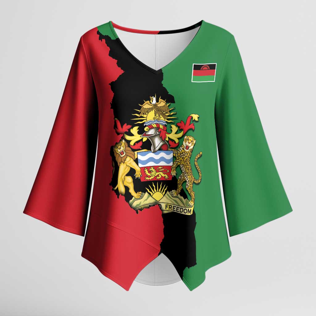 Malawi Flag Map Kimono Sleeve Blouse Simple Malawi Emblem Coat of Arms - Wonder Print Shop
