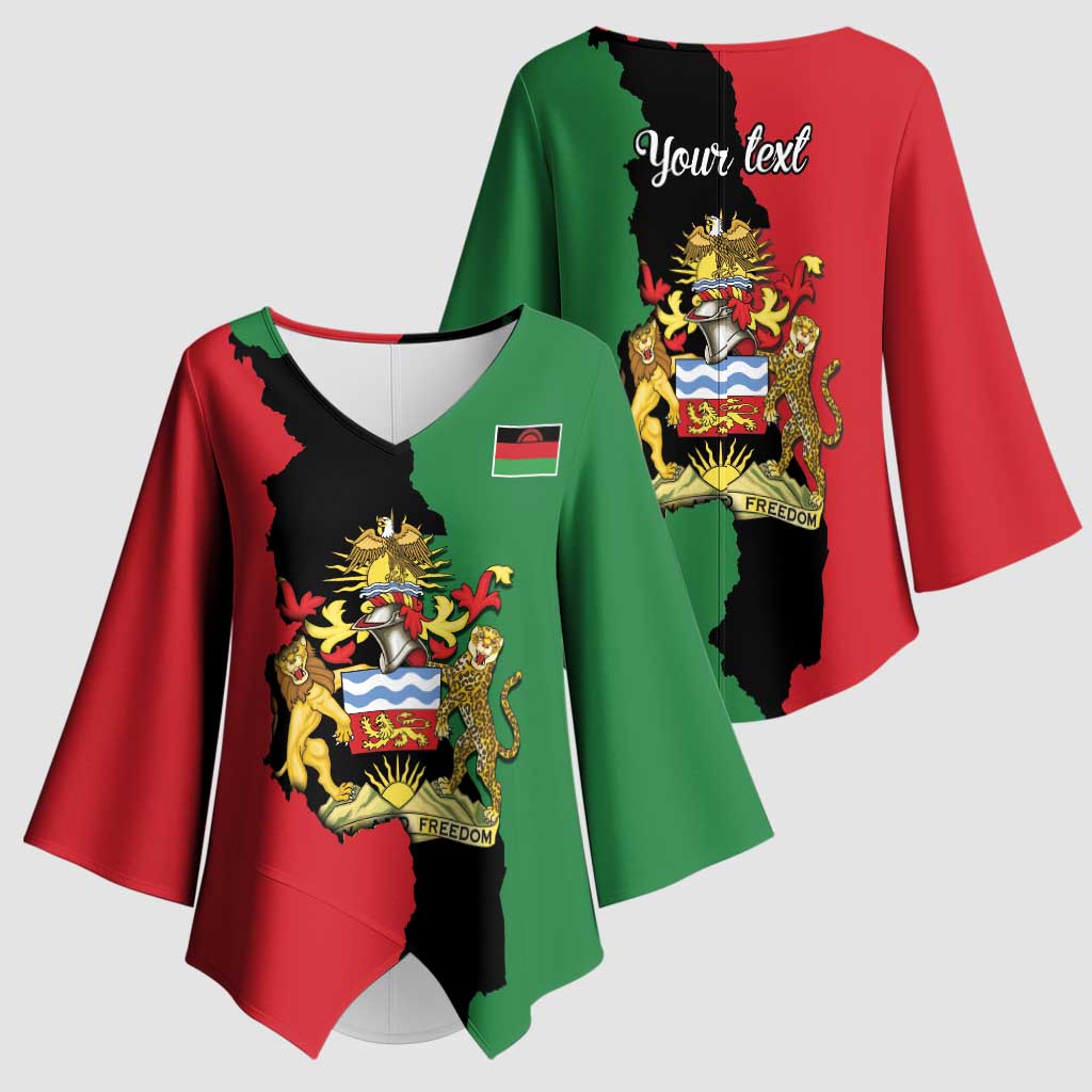 Malawi Flag Map Kimono Sleeve Blouse Simple Malawi Emblem Coat of Arms - Wonder Print Shop