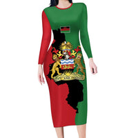 Malawi Flag Map Long Sleeve Bodycon Dress Simple Malawi Emblem Coat of Arms - Wonder Print Shop