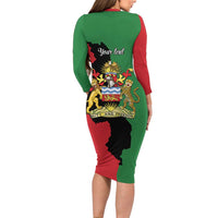 Malawi Flag Map Long Sleeve Bodycon Dress Simple Malawi Emblem Coat of Arms - Wonder Print Shop