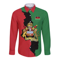 Malawi Flag Map Long Sleeve Button Shirt Simple Malawi Emblem Coat of Arms - Wonder Print Shop