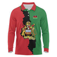 Malawi Flag Map Long Sleeve Polo Shirt Simple Malawi Emblem Coat of Arms - Wonder Print Shop