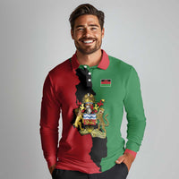 Malawi Flag Map Long Sleeve Polo Shirt Simple Malawi Emblem Coat of Arms - Wonder Print Shop