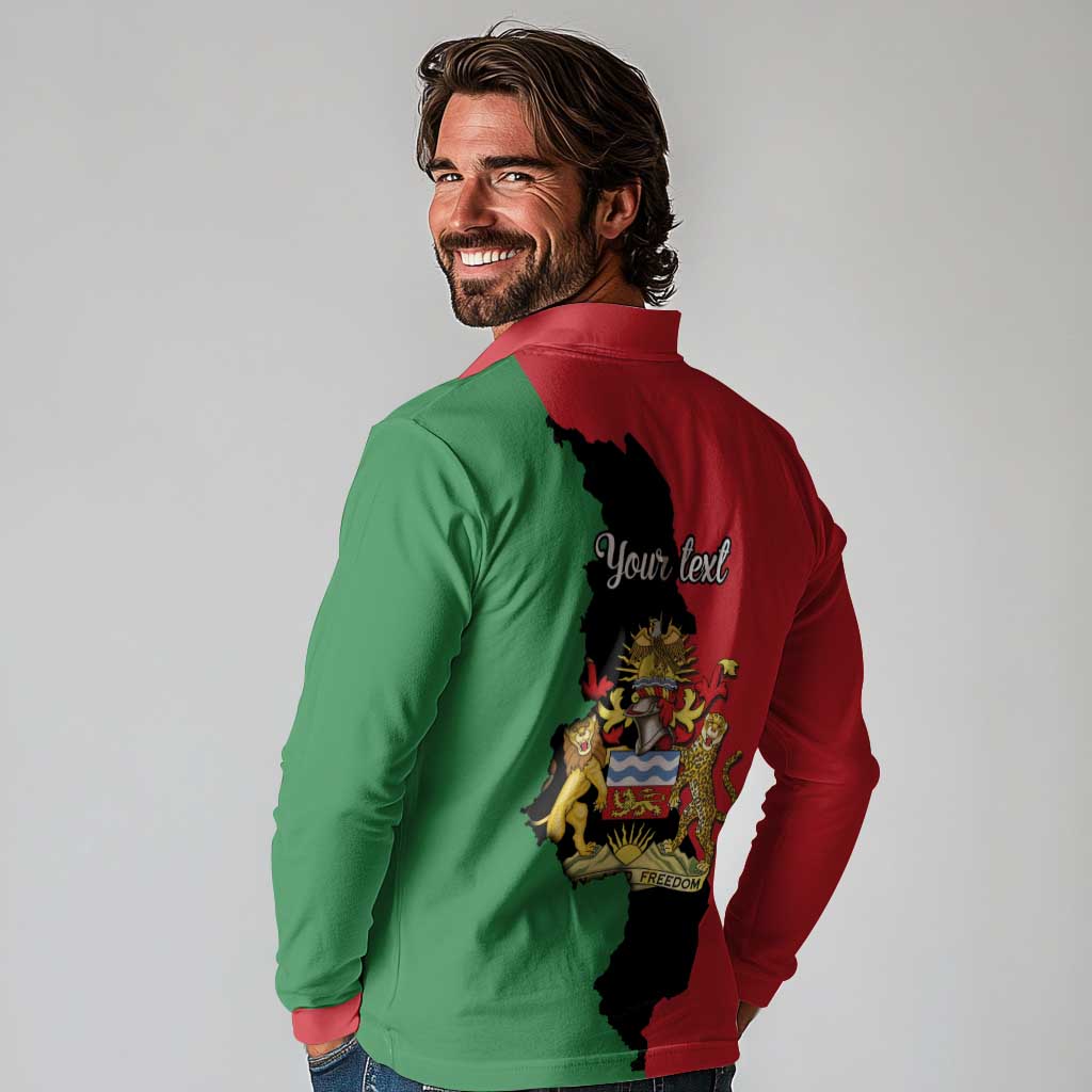 Malawi Flag Map Long Sleeve Polo Shirt Simple Malawi Emblem Coat of Arms - Wonder Print Shop