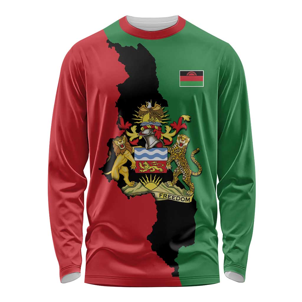 Malawi Flag Map Long Sleeve Shirt Simple Malawi Emblem Coat of Arms - Wonder Print Shop