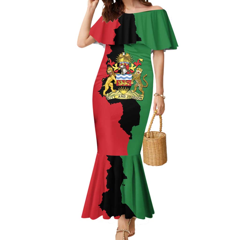 Malawi Flag Map Mermaid Dress Simple Malawi Emblem Coat of Arms - Wonder Print Shop