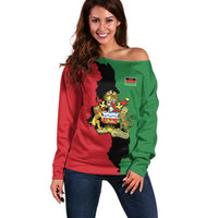 Malawi Flag Map Off Shoulder Sweater Simple Malawi Emblem Coat of Arms - Wonder Print Shop