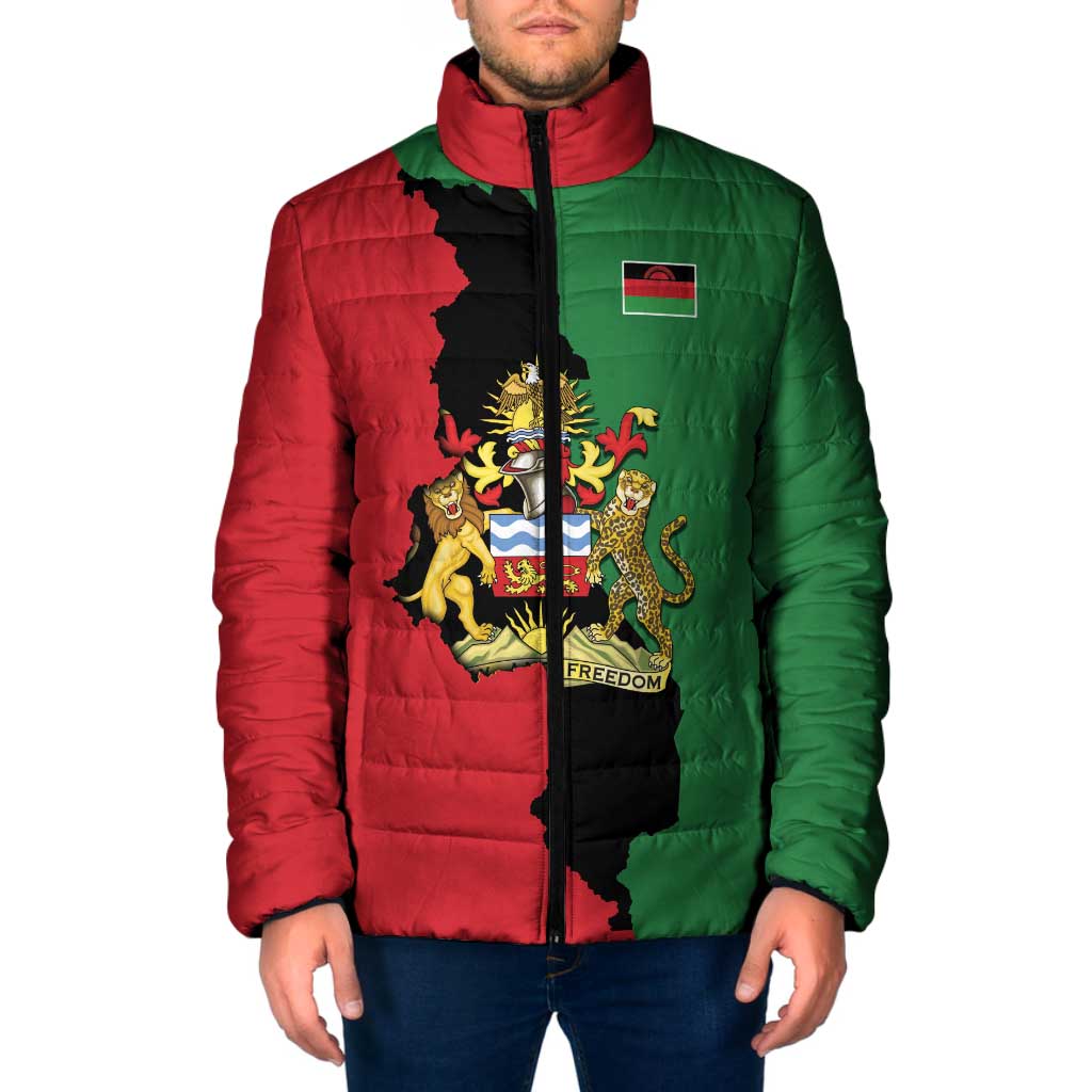 Malawi Flag Map Padded Jacket Simple Malawi Emblem Coat of Arms - Wonder Print Shop