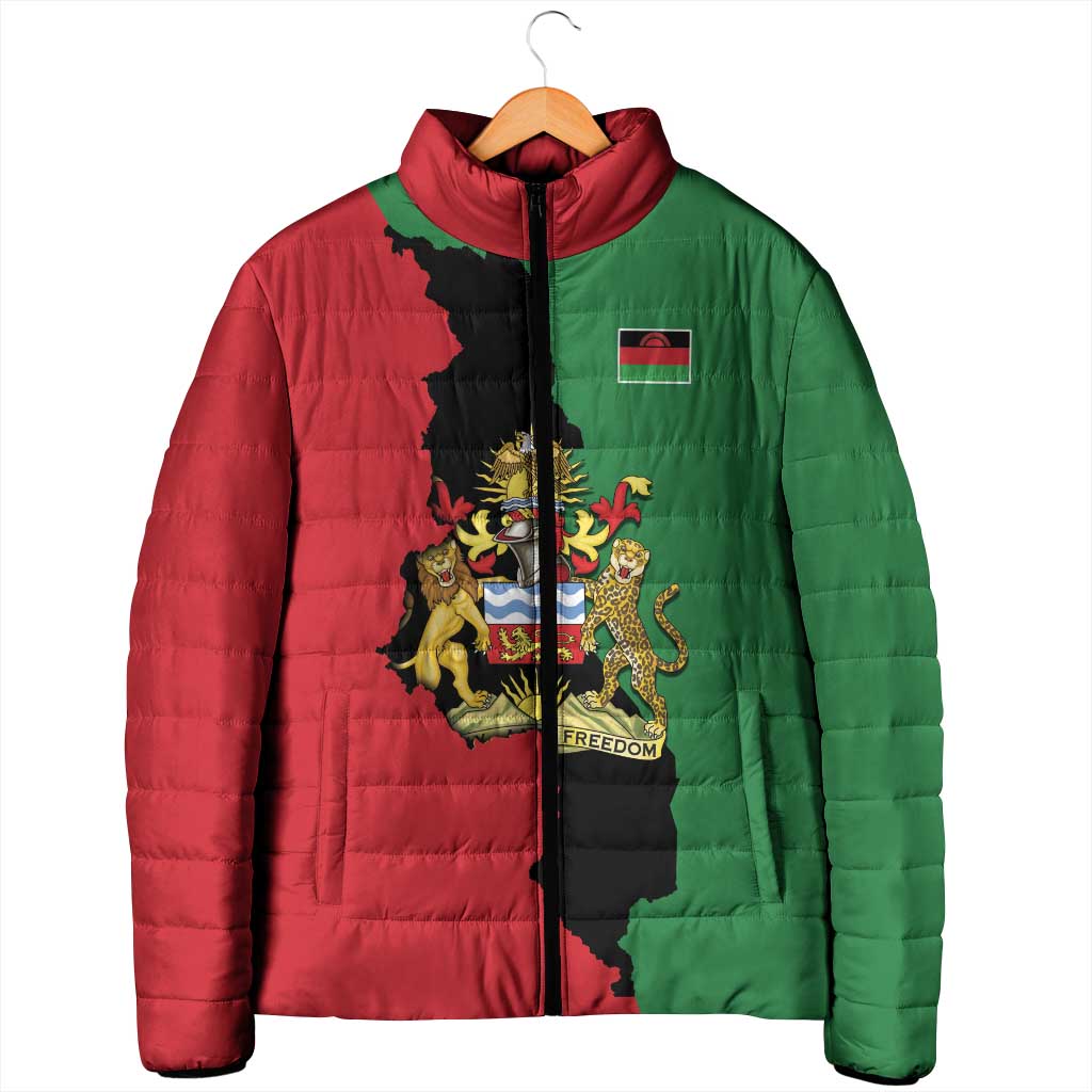 Malawi Flag Map Padded Jacket Simple Malawi Emblem Coat of Arms - Wonder Print Shop