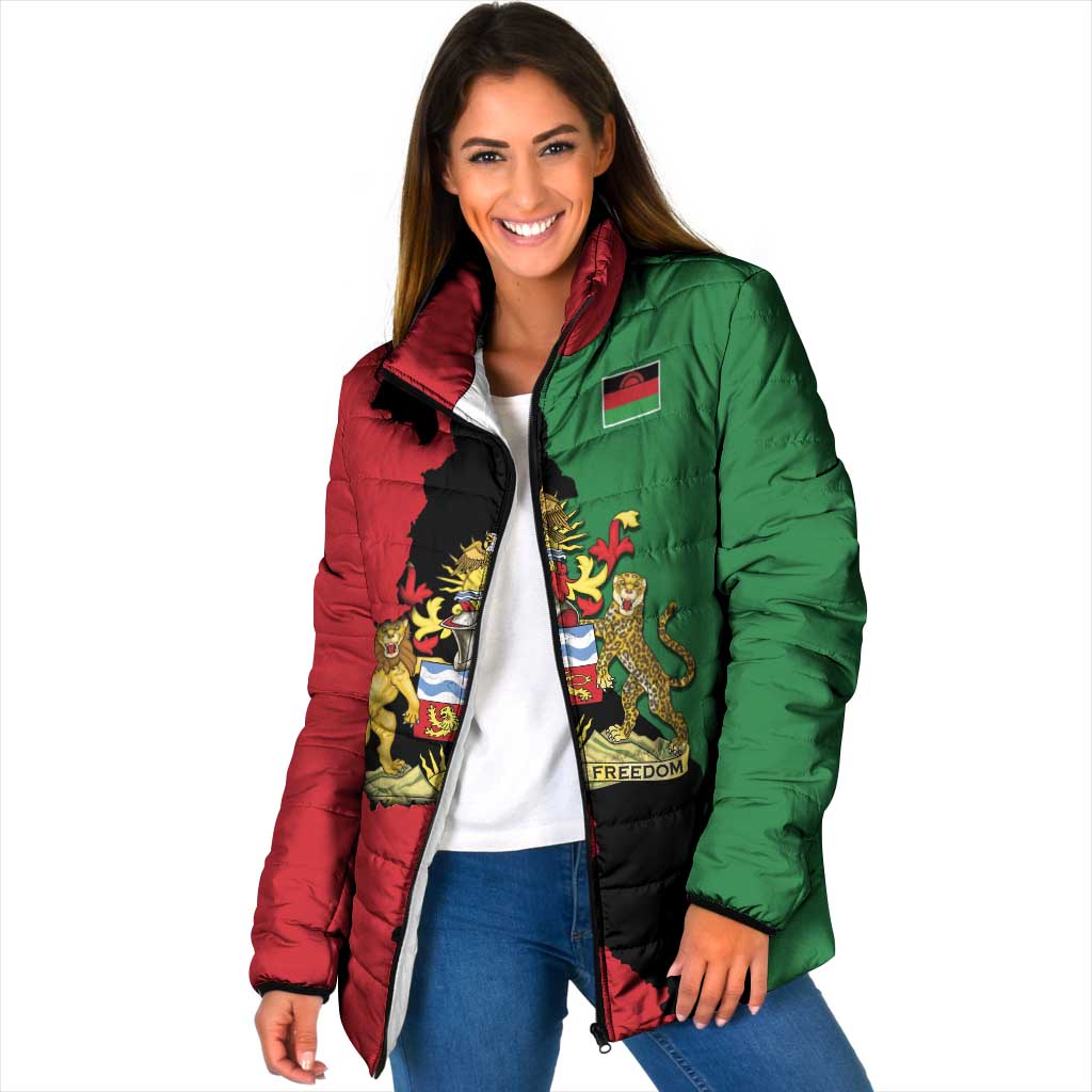 Malawi Flag Map Padded Jacket Simple Malawi Emblem Coat of Arms - Wonder Print Shop