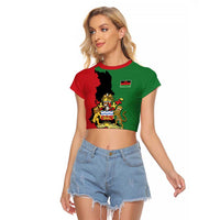 Malawi Flag Map Raglan Cropped T Shirt Simple Malawi Emblem Coat of Arms - Wonder Print Shop