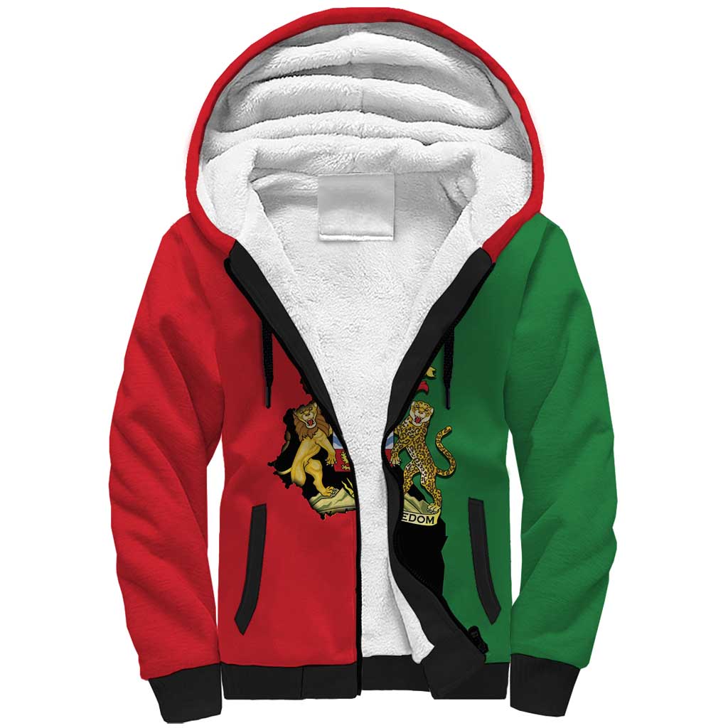 Malawi Flag Map Sherpa Hoodie Simple Malawi Emblem Coat of Arms - Wonder Print Shop