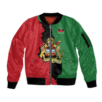 Malawi Flag Map Sleeve Zip Bomber Jacket Simple Malawi Emblem Coat of Arms - Wonder Print Shop
