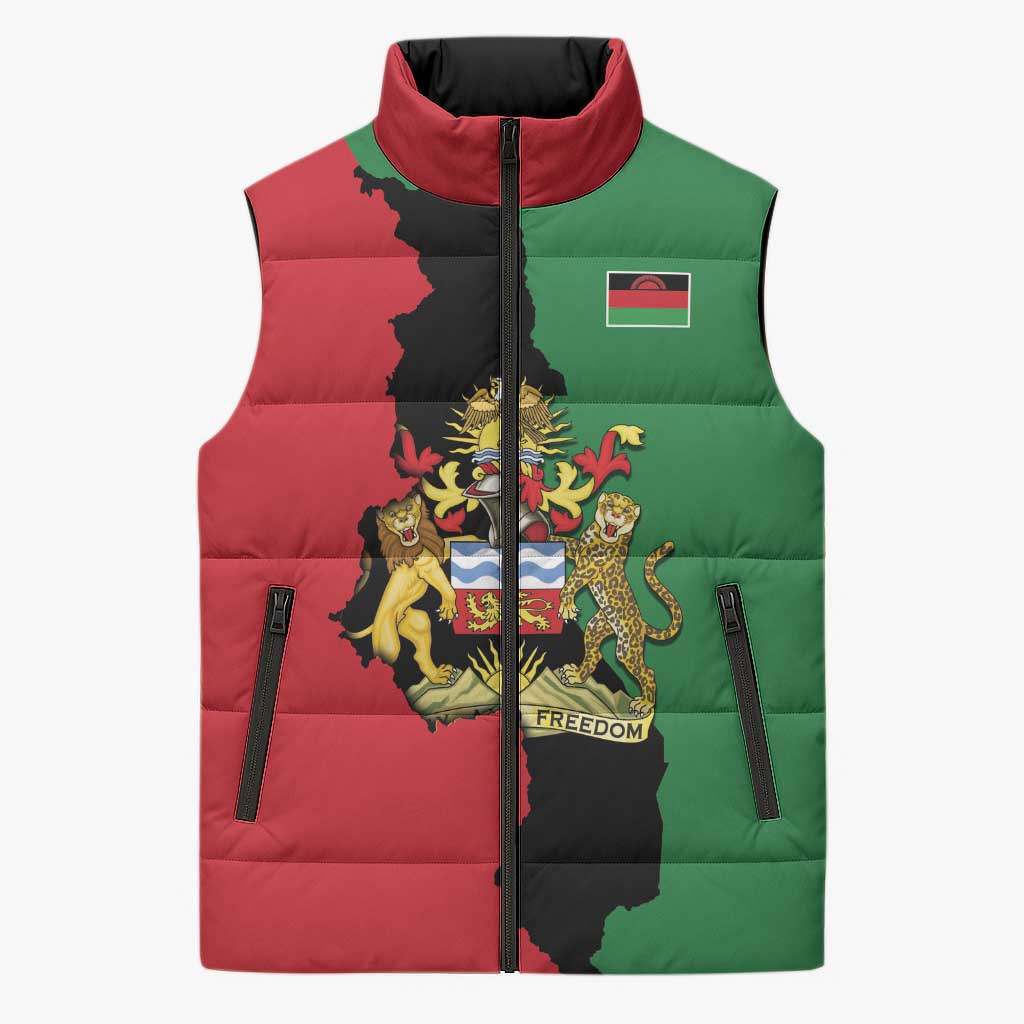 Malawi Flag Map Sleeveless Puffer Jacket Simple Malawi Emblem Coat of Arms - Wonder Print Shop