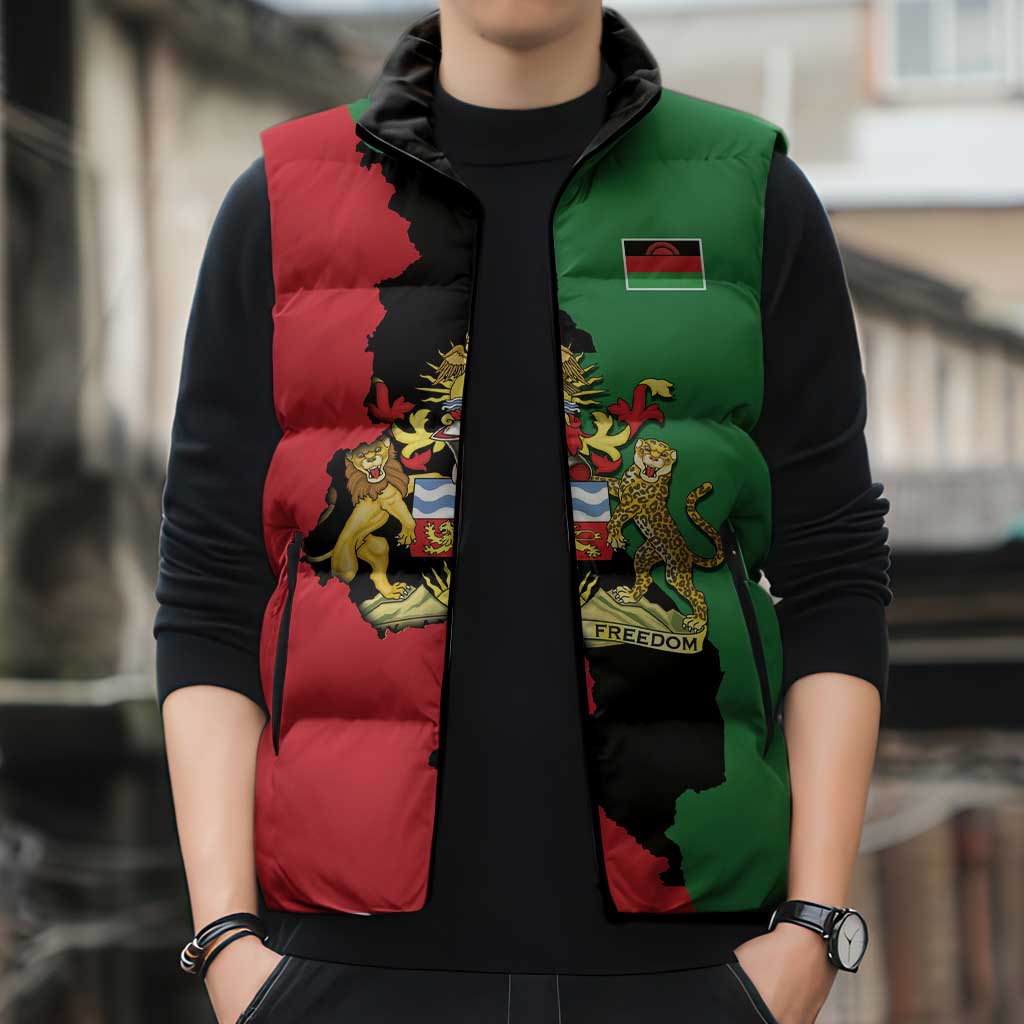 Malawi Flag Map Sleeveless Puffer Jacket Simple Malawi Emblem Coat of Arms - Wonder Print Shop