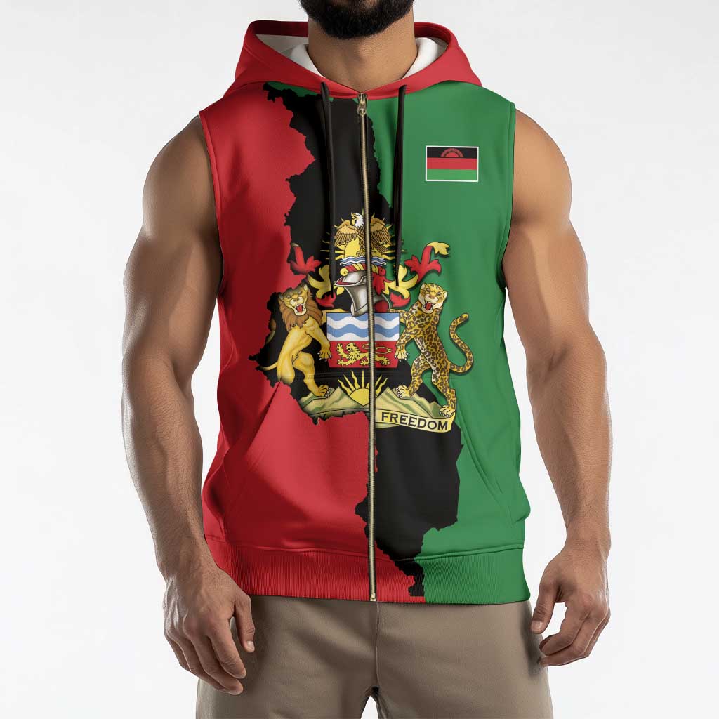 Malawi Flag Map Sleeveless Zip Hoodie Simple Malawi Emblem Coat of Arms - Wonder Print Shop