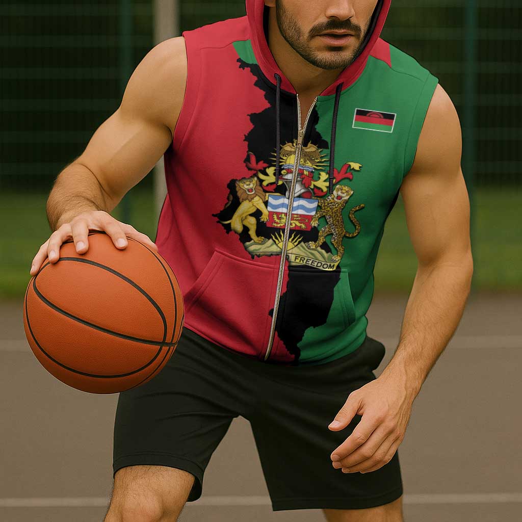 Malawi Flag Map Sleeveless Zip Hoodie Simple Malawi Emblem Coat of Arms - Wonder Print Shop