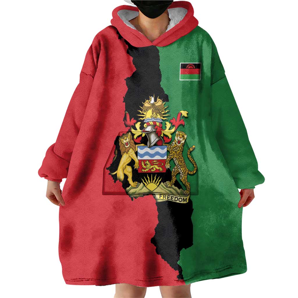 Malawi Flag Map Wearable Blanket Hoodie Simple Malawi Emblem Coat of Arms - Wonder Print Shop