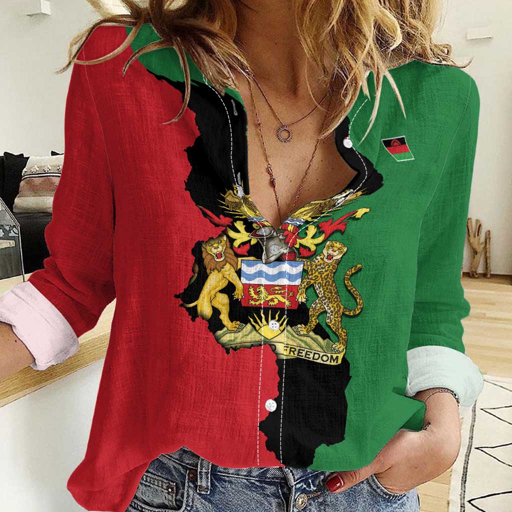 Malawi Flag Map Women Casual Shirt Simple Malawi Emblem Coat of Arms - Wonder Print Shop