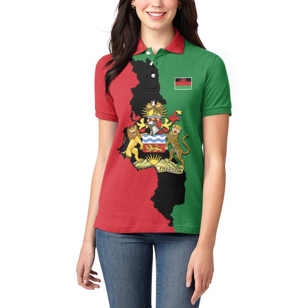 Malawi Flag Map Women Polo Shirt Simple Malawi Emblem Coat of Arms - Wonder Print Shop