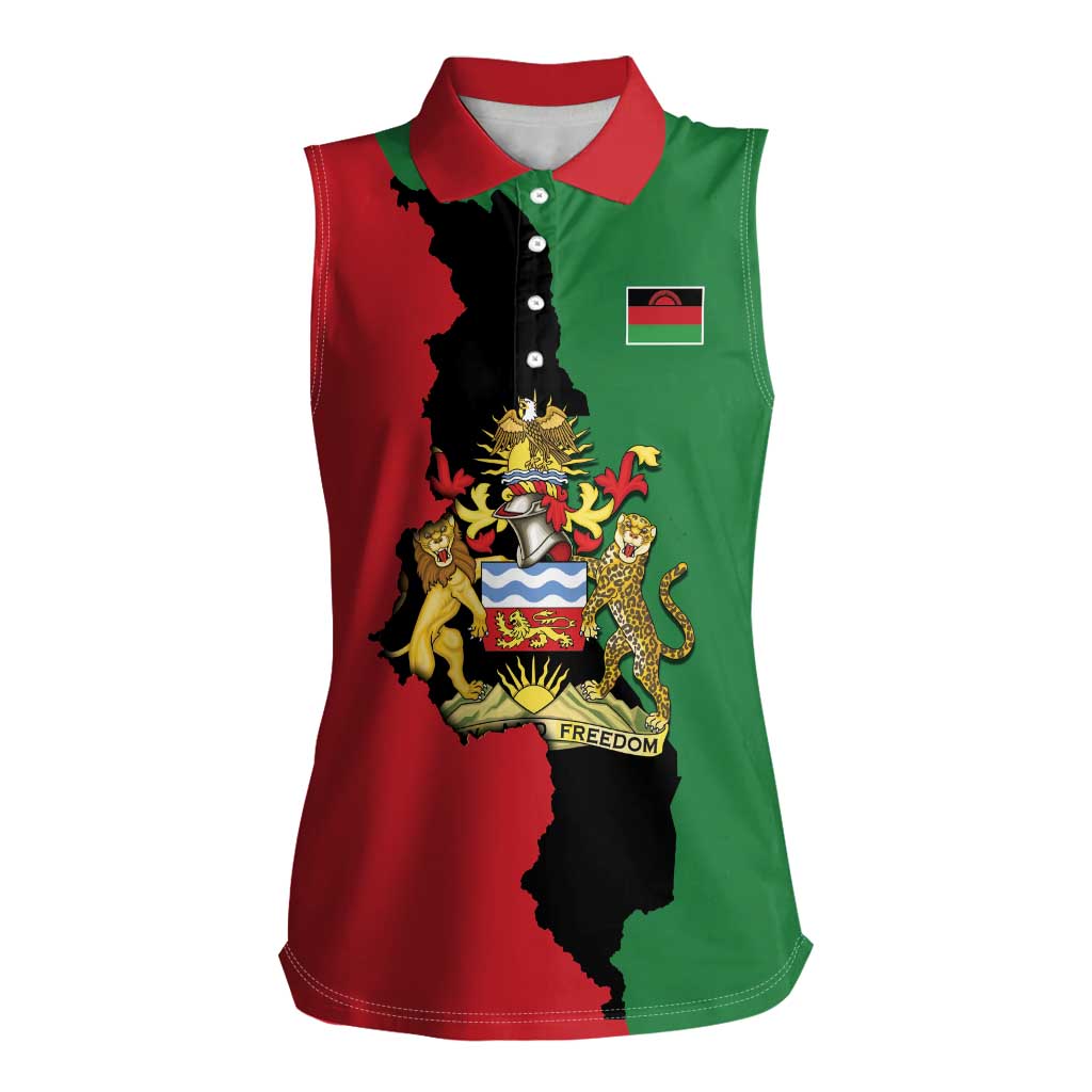 Malawi Flag Map Women Sleeveless Polo Shirt Simple Malawi Emblem Coat of Arms - Wonder Print Shop