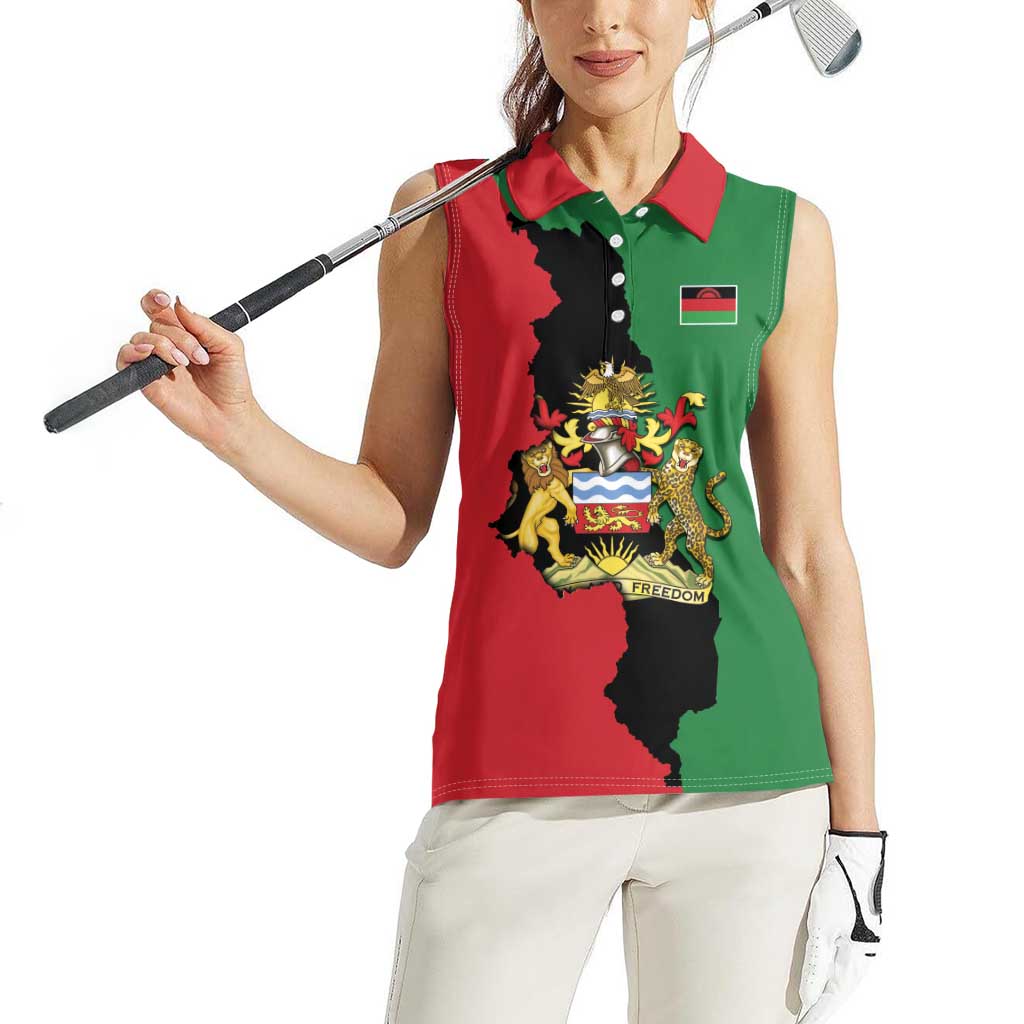 Malawi Flag Map Women Sleeveless Polo Shirt Simple Malawi Emblem Coat of Arms - Wonder Print Shop