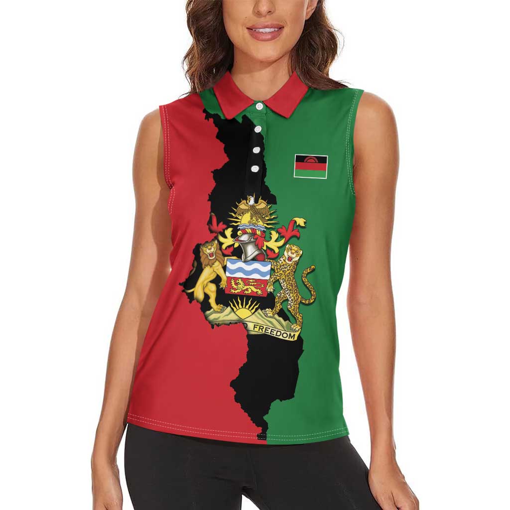 Malawi Flag Map Women Sleeveless Polo Shirt Simple Malawi Emblem Coat of Arms - Wonder Print Shop