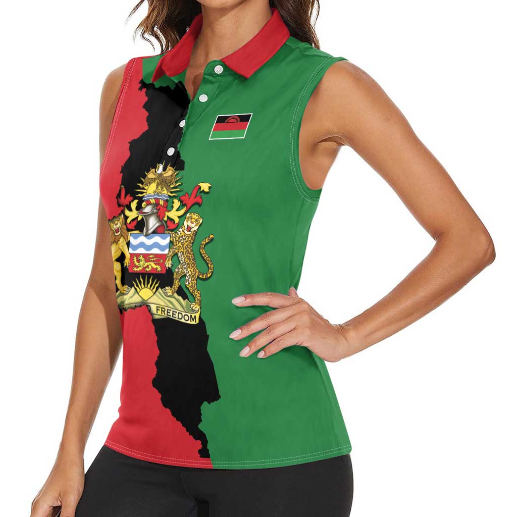 Malawi Flag Map Women Sleeveless Polo Shirt Simple Malawi Emblem Coat of Arms - Wonder Print Shop