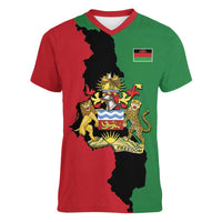 Malawi Flag Map Women V-Neck T-Shirt Simple Malawi Emblem Coat of Arms - Wonder Print Shop