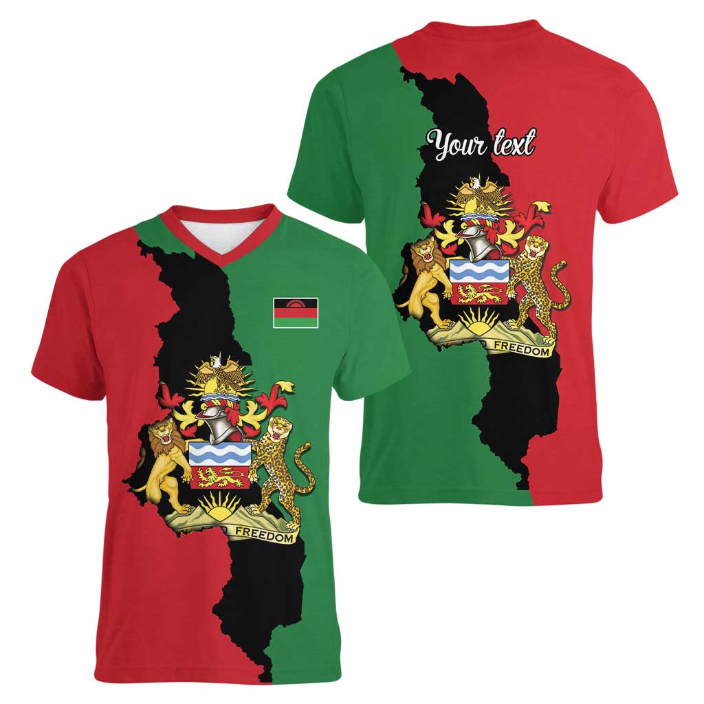 Malawi Flag Map Women V-Neck T-Shirt Simple Malawi Emblem Coat of Arms - Wonder Print Shop