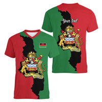 Malawi Flag Map Women V-Neck T-Shirt Simple Malawi Emblem Coat of Arms - Wonder Print Shop