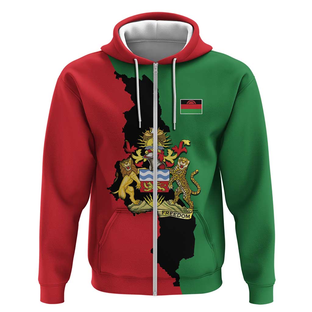 Malawi Flag Map Zip Hoodie Simple Malawi Emblem Coat of Arms - Wonder Print Shop