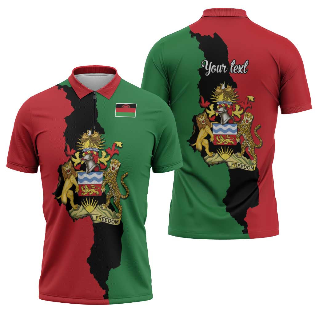 Malawi Flag Map Zipper Polo Shirt Simple Malawi Emblem Coat of Arms - Wonder Print Shop