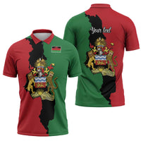 Malawi Flag Map Zipper Polo Shirt Simple Malawi Emblem Coat of Arms - Wonder Print Shop