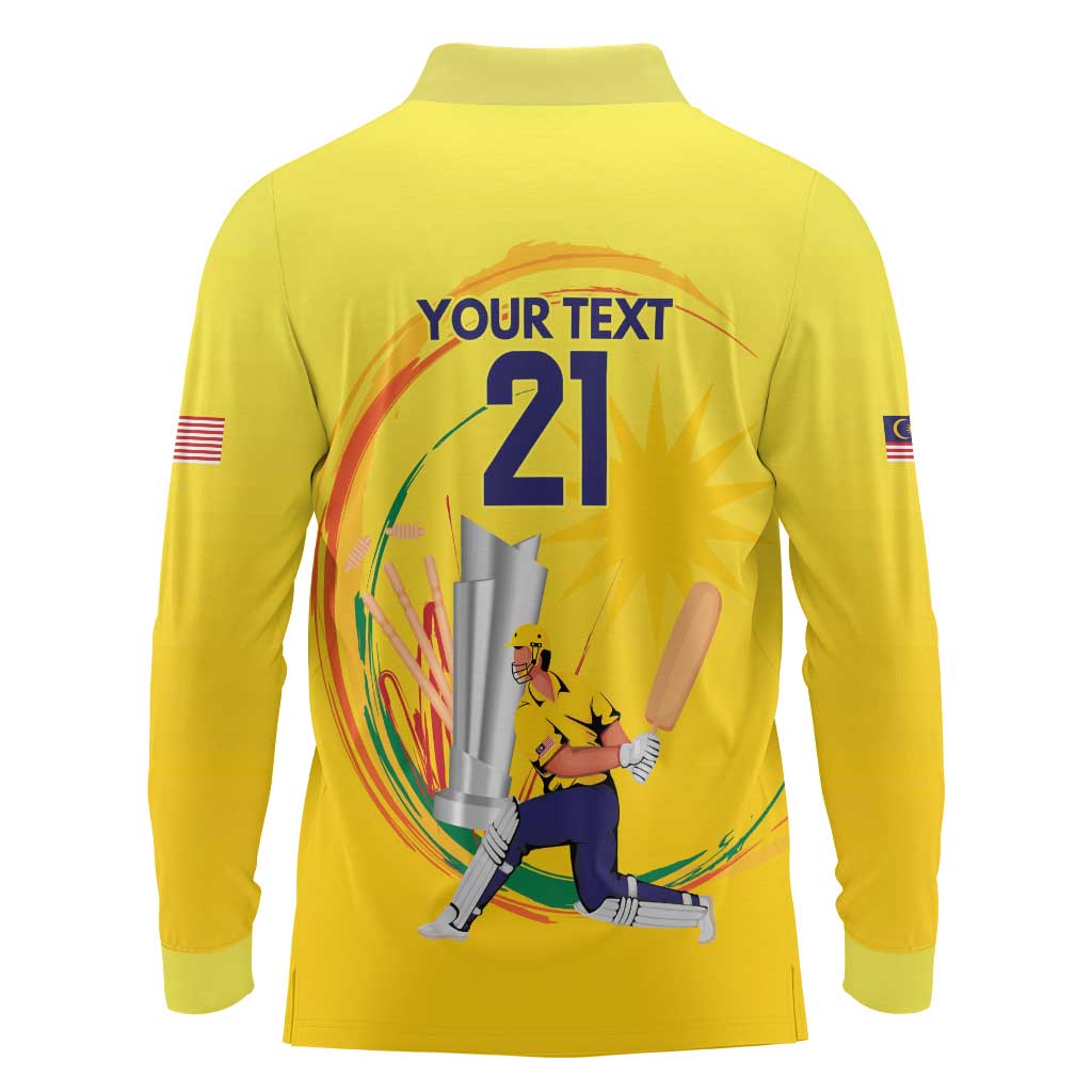 Custom Cricket Malaysia East Asia-Pacific Long Sleeve Polo Shirt Malaysia Road to Glory - Wonder Print Shop