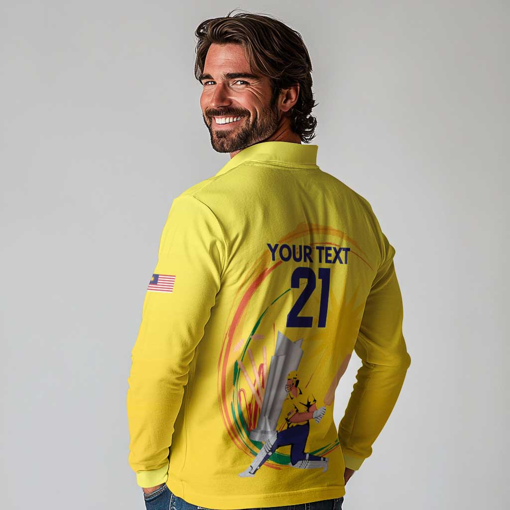 Custom Cricket Malaysia East Asia-Pacific Long Sleeve Polo Shirt Malaysia Road to Glory - Wonder Print Shop
