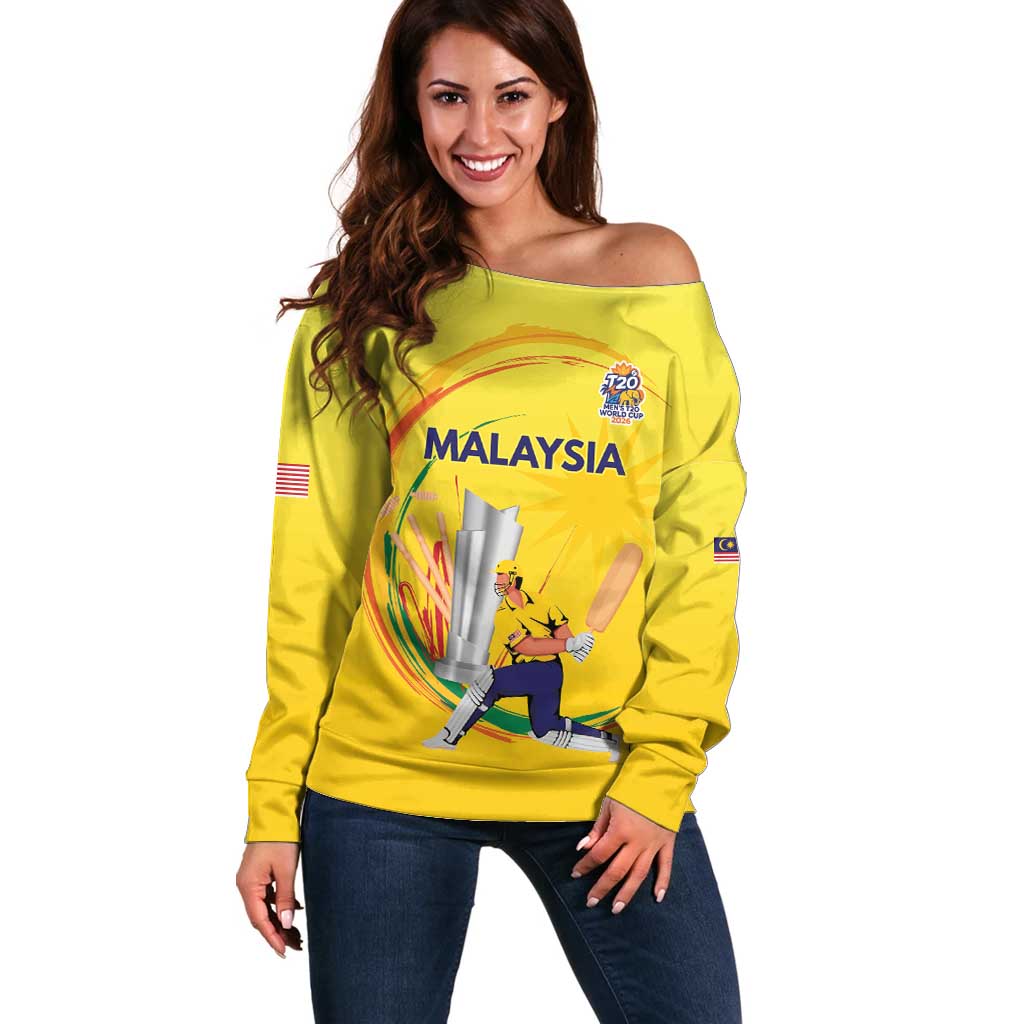Custom Cricket Malaysia East Asia-Pacific Off Shoulder Sweater Malaysia Road to Glory - Wonder Print Shop