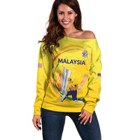 Custom Cricket Malaysia East Asia-Pacific Off Shoulder Sweater Malaysia Road to Glory - Wonder Print Shop