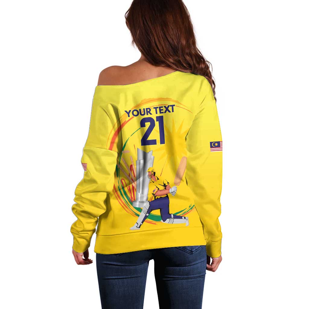 Custom Cricket Malaysia East Asia-Pacific Off Shoulder Sweater Malaysia Road to Glory - Wonder Print Shop
