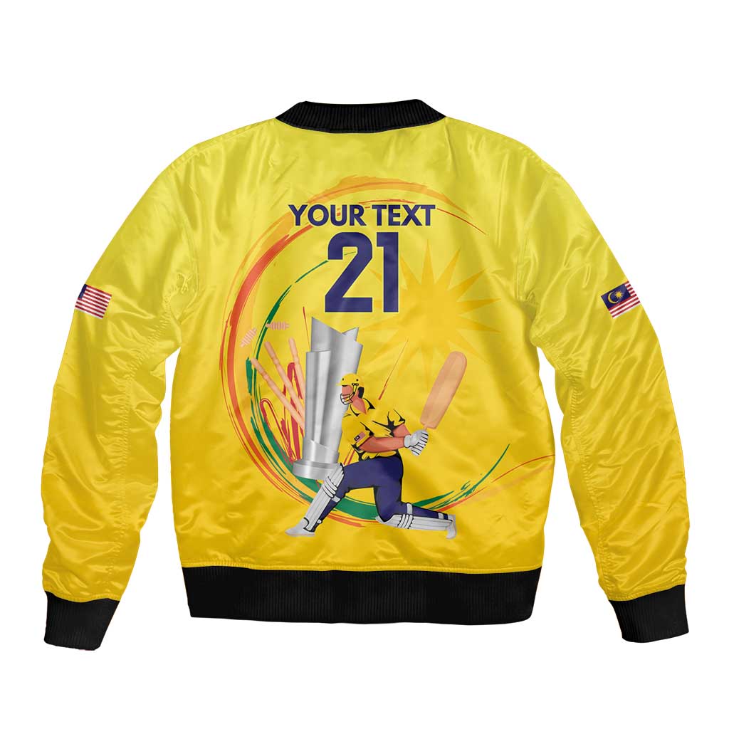 Custom Cricket Malaysia East Asia-Pacific Sleeve Zip Bomber Jacket Malaysia Road to Glory - Wonder Print Shop