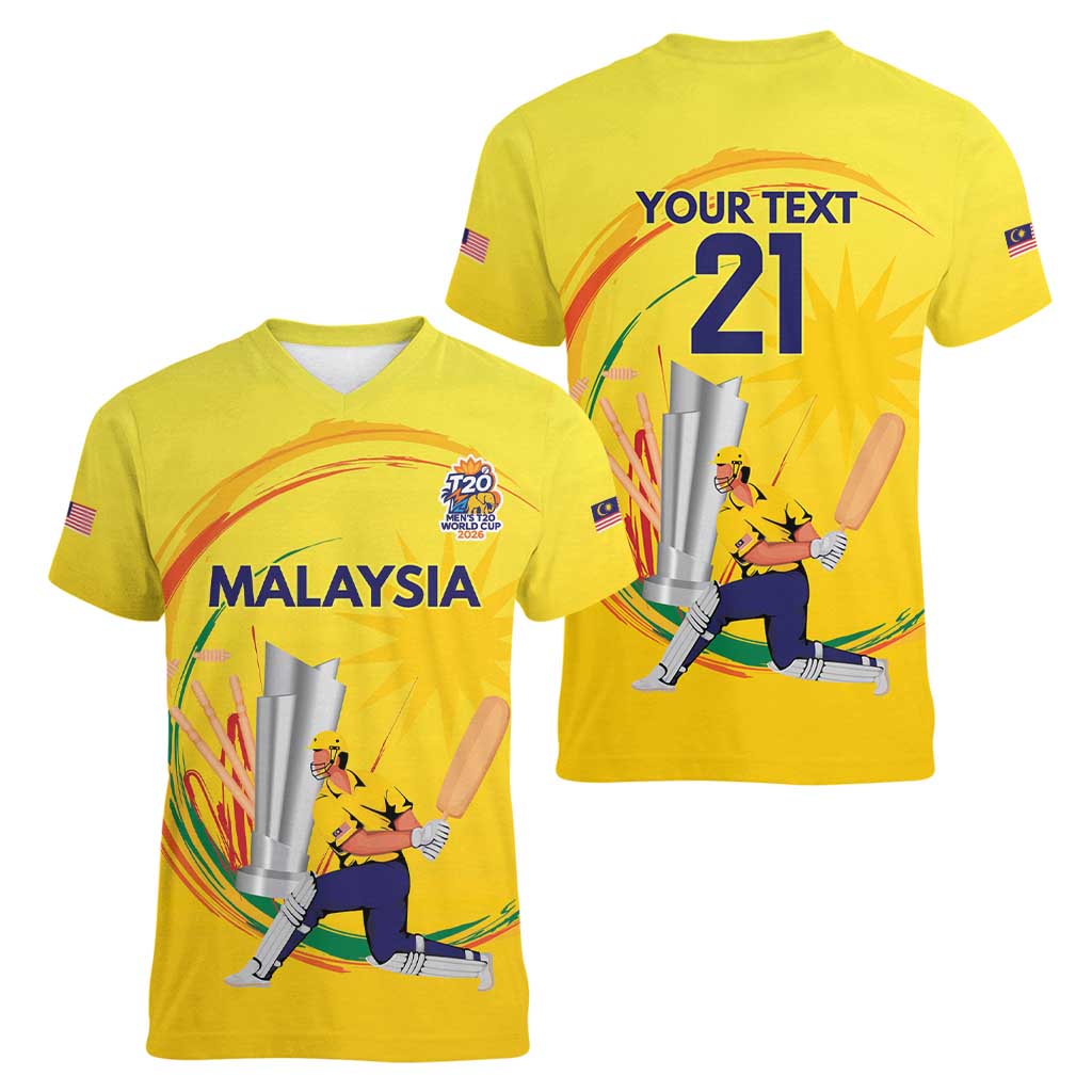Custom Cricket Malaysia East Asia-Pacific Women V-Neck T-Shirt Malaysia Road to Glory - Wonder Print Shop