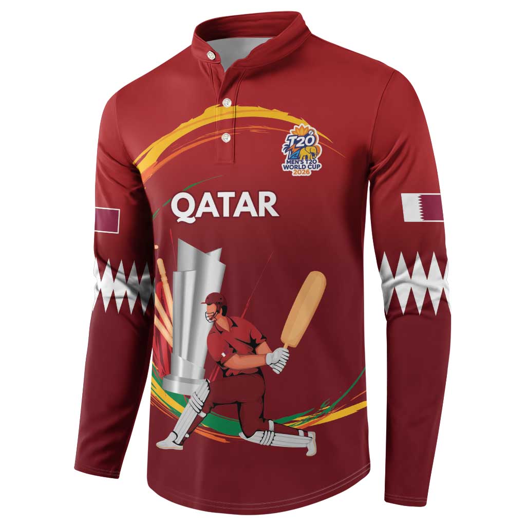 Custom Cricket Qatar East Asia-Pacific Button Sweatshirt Qatar Boundary to Victory - Wonder Print Shop