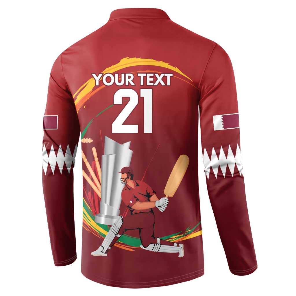 Custom Cricket Qatar East Asia-Pacific Button Sweatshirt Qatar Boundary to Victory - Wonder Print Shop